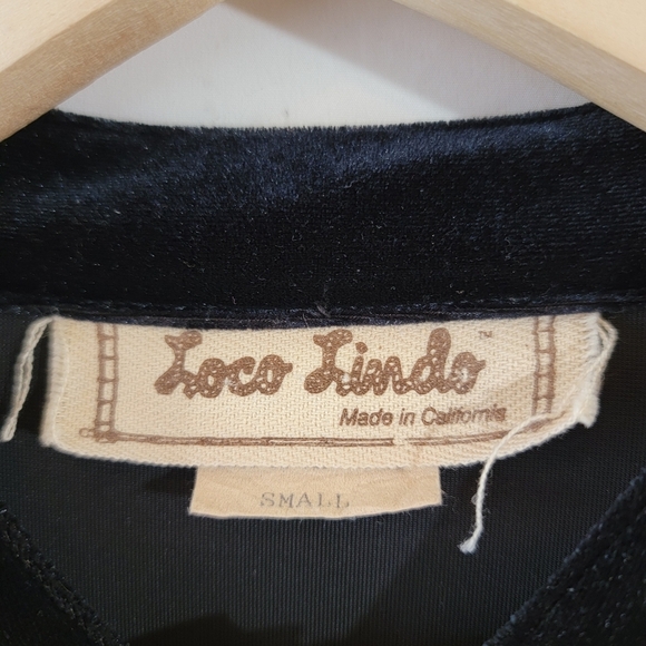 VTG 70's Black Button-Up Long Sleeve Velvet Shirt Sz Small Whimsygoth Grunge - Picture 9 of 11